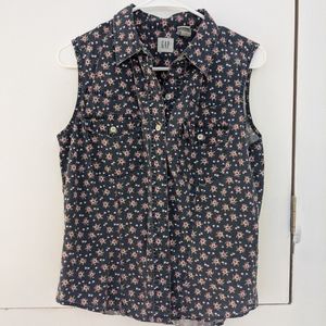Sleeveless Floral Denim